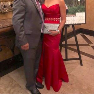 Red Formal Gown with rhinestone belt